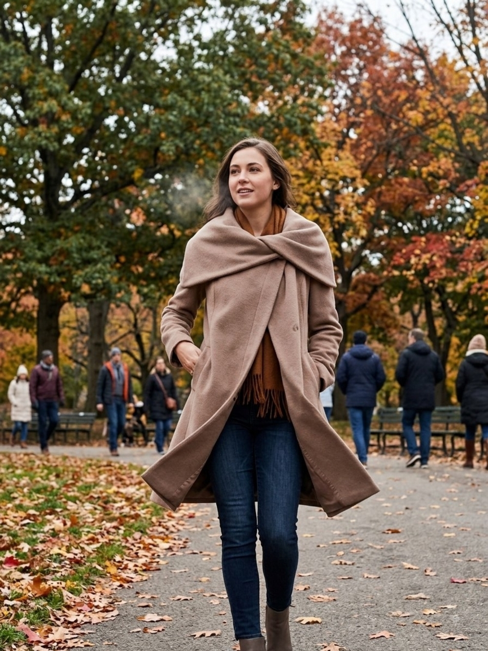 Cole Haan Camel Wool Blend Oversized Hooded Cape Collar Coat Size 10 - Picture 1 of 12